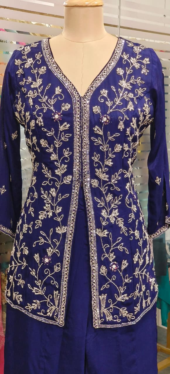 Stylish Cut Dana Grace Short Length Slit Kurta With Loose Palazzo Bottom