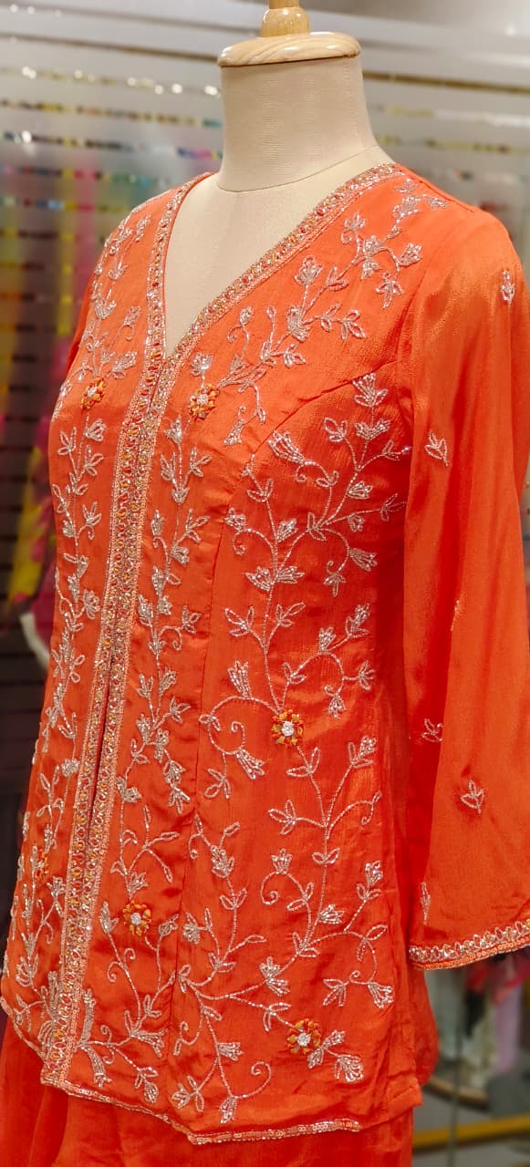 Stylish Cut Dana Grace Short Length Slit Kurta With Loose Palazzo Bottom