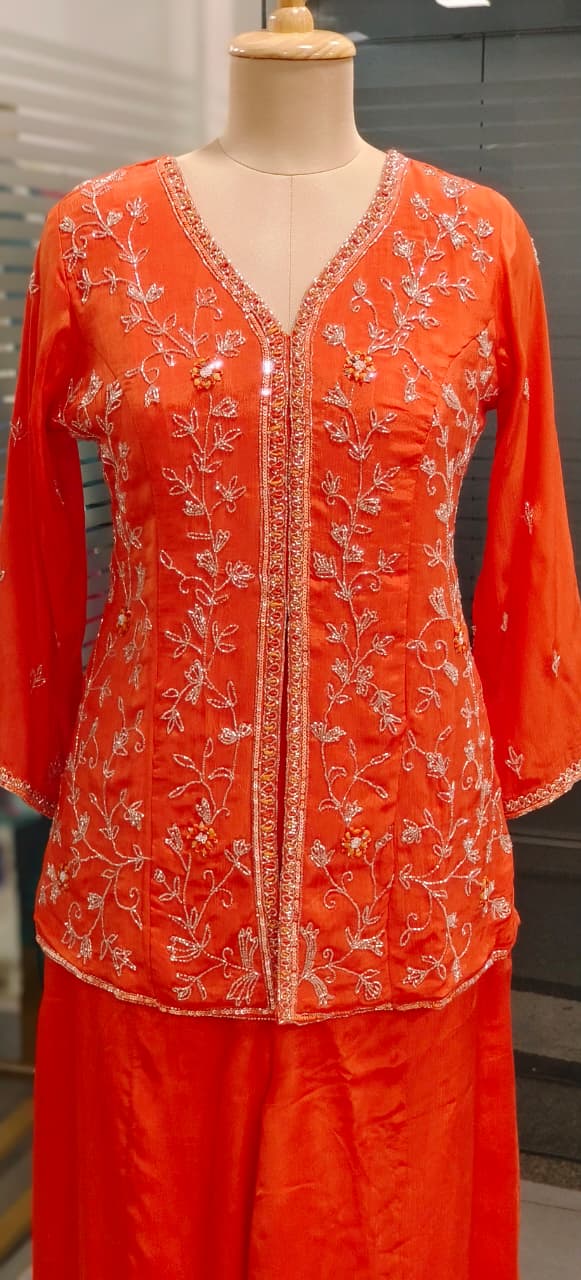 Stylish Cut Dana Grace Short Length Slit Kurta With Loose Palazzo Bottom