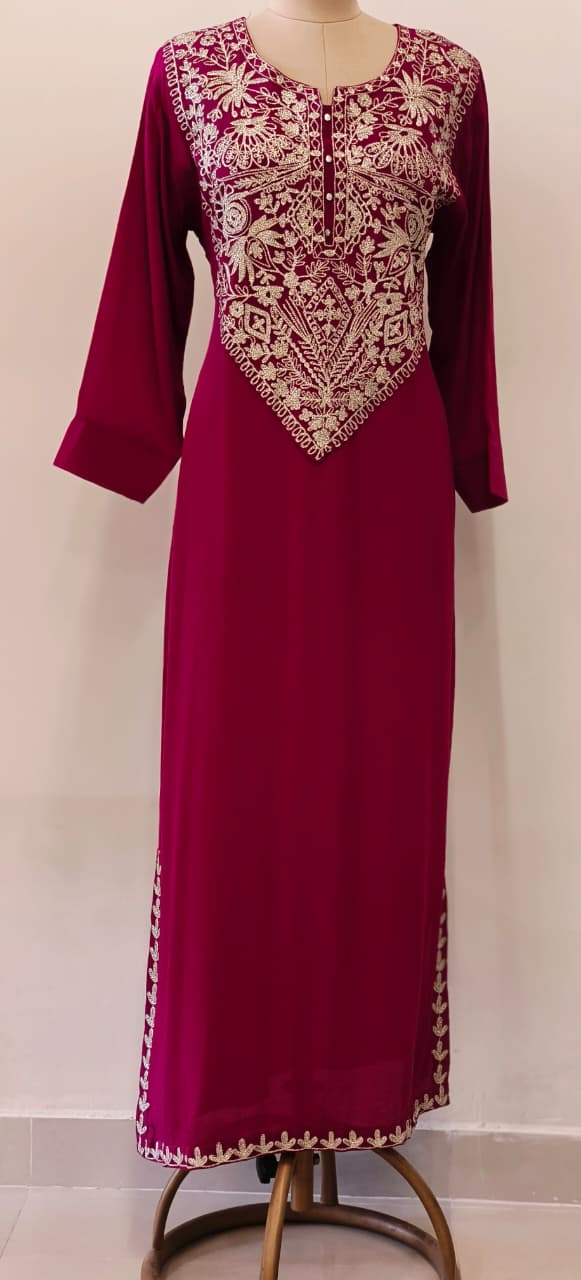 Imported Crepe Embroidered Zari Yoke Long Gown- 12087,12088