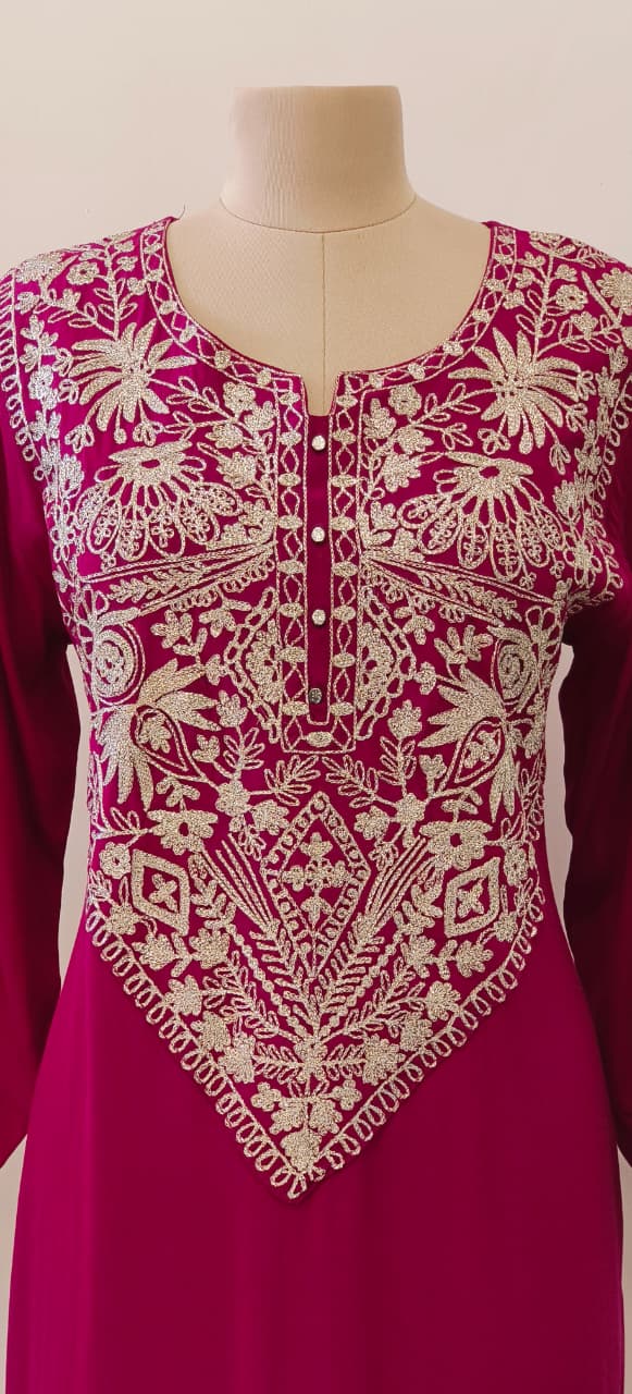 Imported Crepe Embroidered Zari Yoke Long Gown- 12087,12088