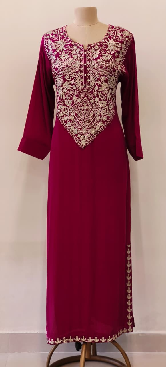 Imported Crepe Embroidered Zari Yoke Long Gown- 12087,12088