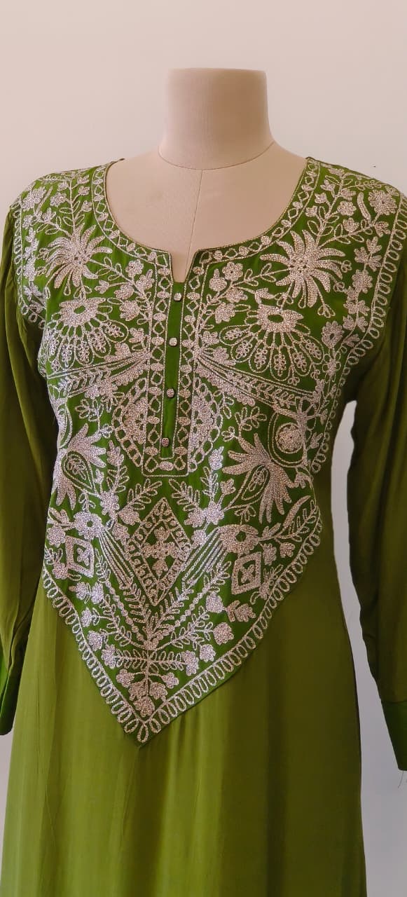 Imported Crepe Embroidered Zari Yoke Long Gown- 12087,12088