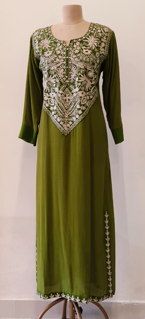 Imported Crepe Embroidered Zari Yoke Long Gown- 12087,12088