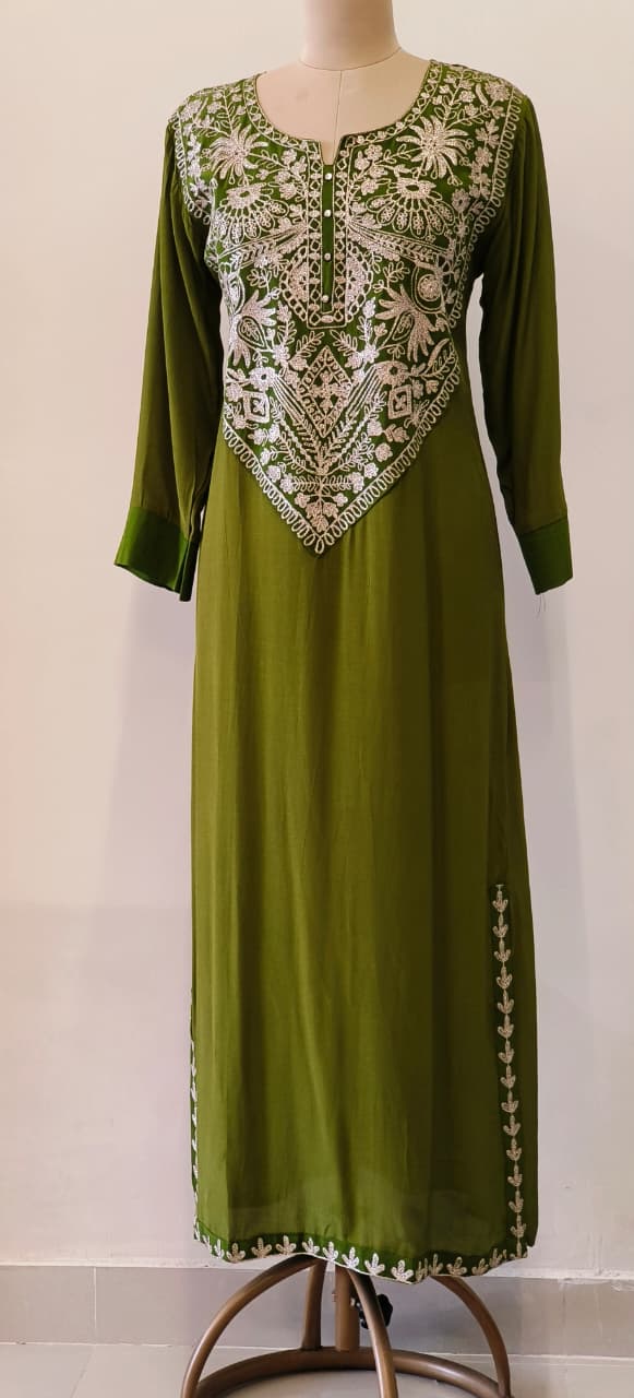 Imported Crepe Embroidered Zari Yoke Long Gown- 12087,12088