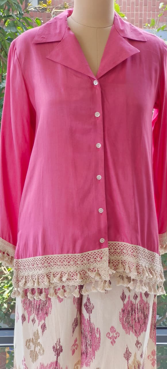Solid Shade Muslin Fabric Top With Printed Flex Cotton Bottom Cord Set- 11645,11646