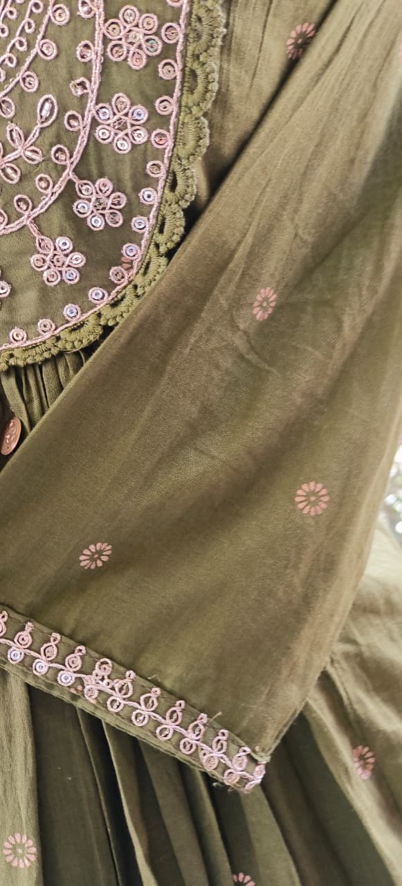 Summer Mul Cotton Embroidered Yoke Aline Full Suit Set With Dupatta- 12093,92,94,95
