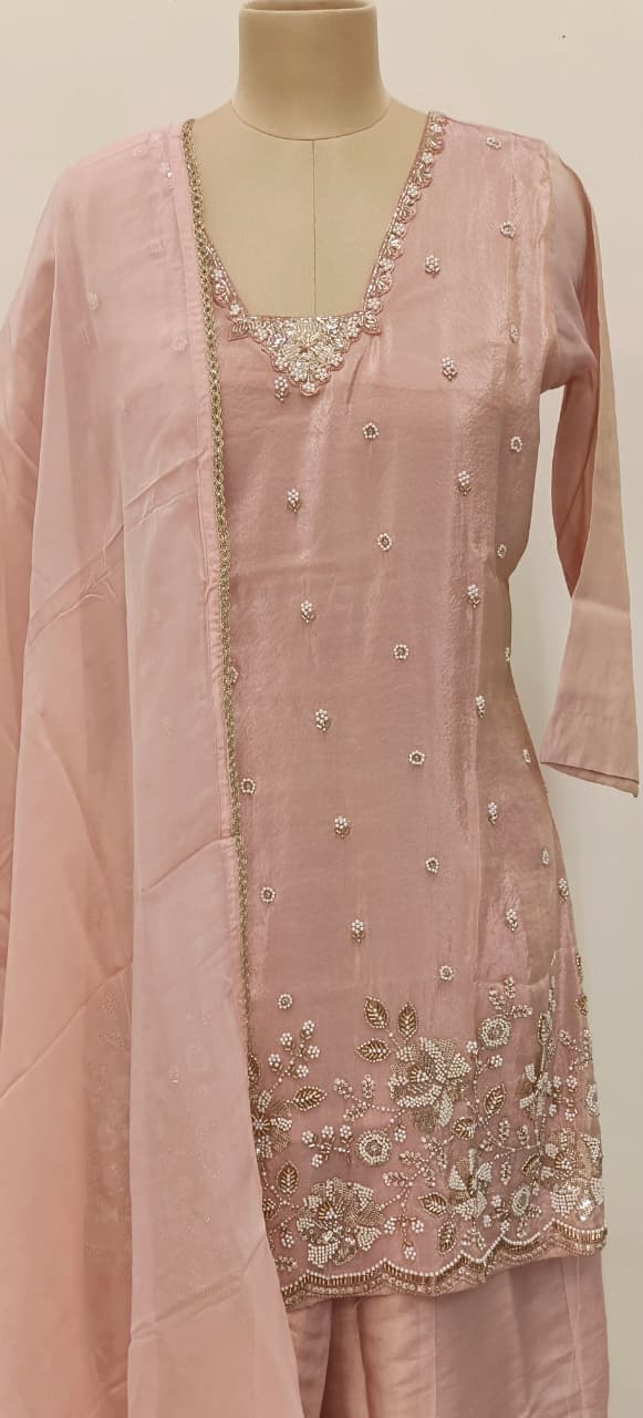 Premium Shimmer Tissue Fabric Partywear Kurta With Elegant Cut Dana Sequin Embroidery Kurta With Loose Bottom Full Suit Set-12128,27