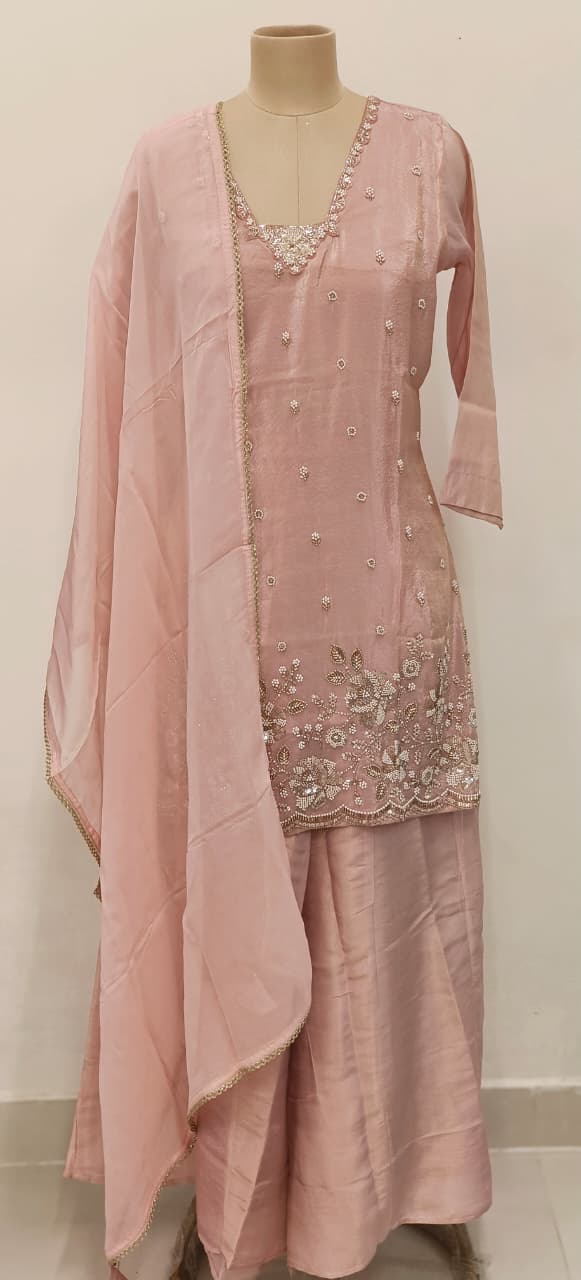 Premium Shimmer Tissue Fabric Partywear Kurta With Elegant Cut Dana Sequin Embroidery Kurta With Loose Bottom Full Suit Set-12128,27