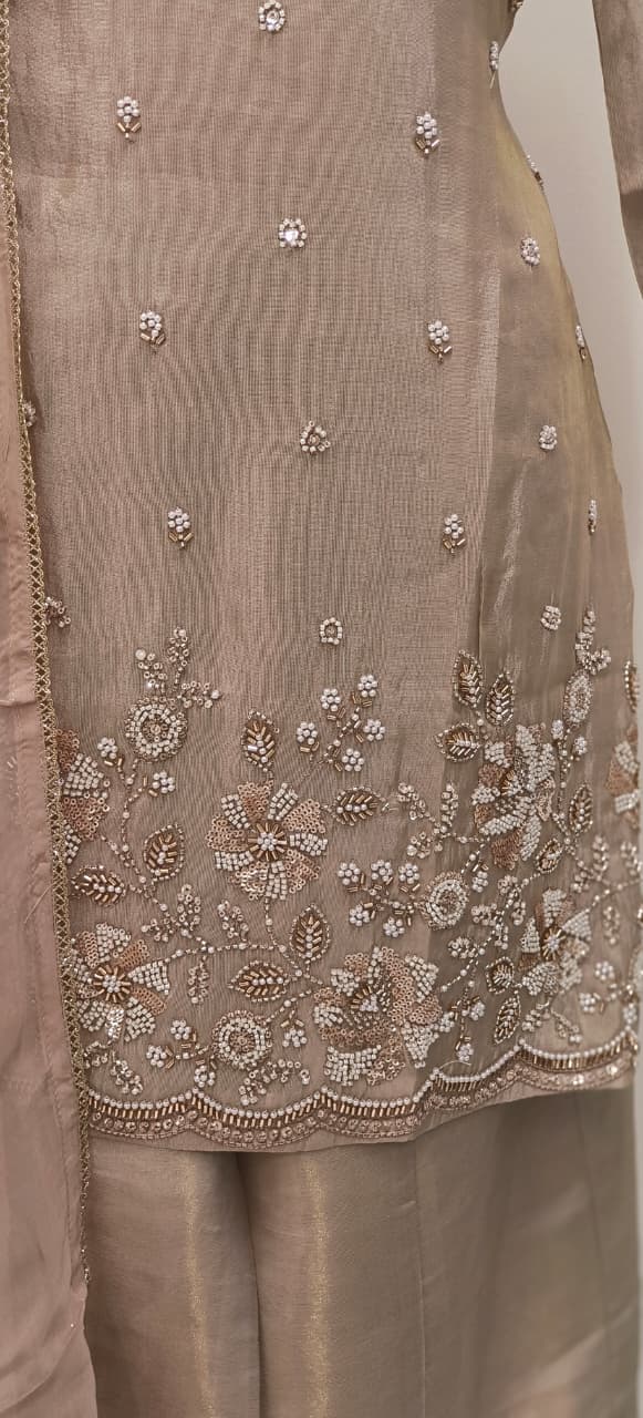 Premium Shimmer Tissue Fabric Partywear Kurta With Elegant Cut Dana Sequin Embroidery Kurta With Loose Bottom Full Suit Set-12128,27