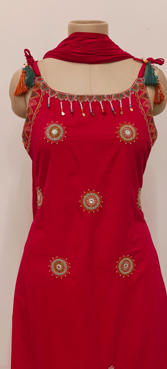 Sleeveless Bohemian Style Cotton Noodle Strap Full Thread Embroidery Tassel Details And Matching Bottom-11803,11804