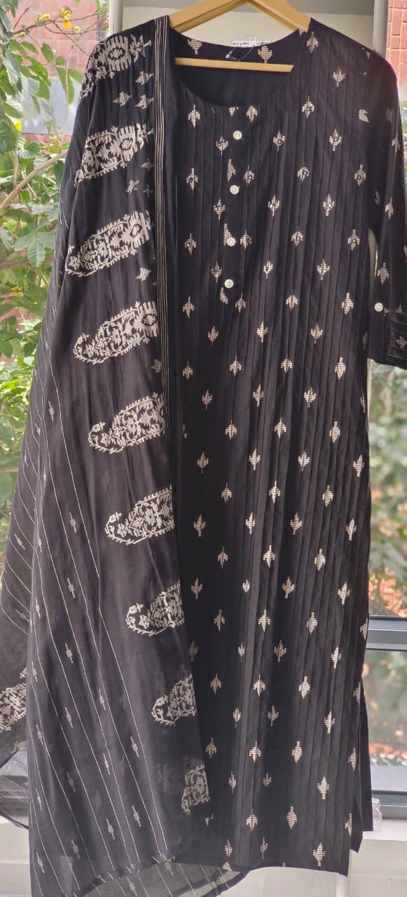 Black Printex Cotton Full Suit With Printed Dupatta-12202