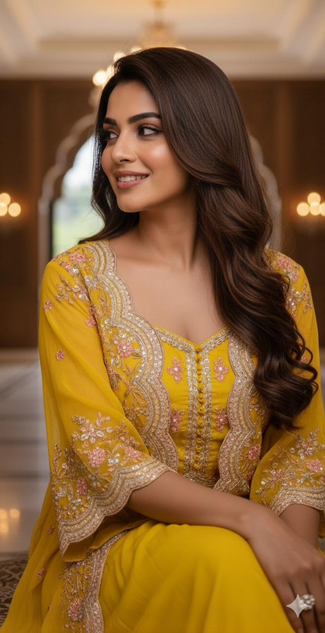 Chic Indo-Fusion Yellow Dhoti Set with Floral Embroidered Overlay Jacket