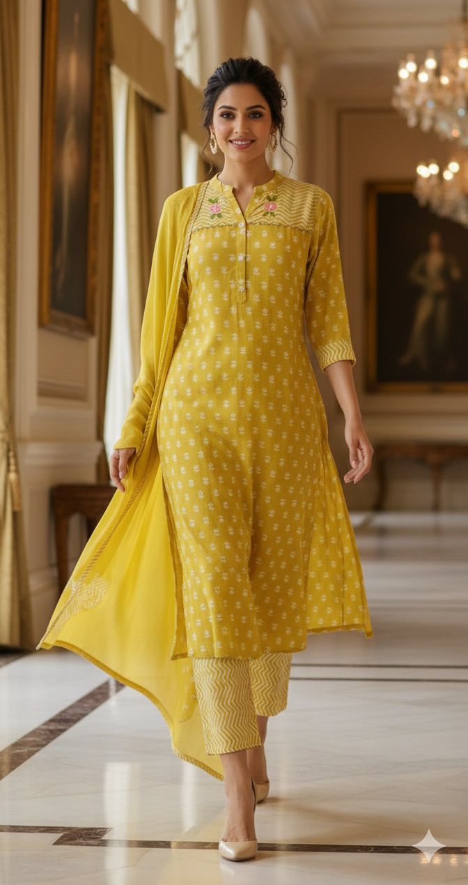 Pure A Line Cotton Printed Embroidered Kurta Set in with Dupatta-12284,12285