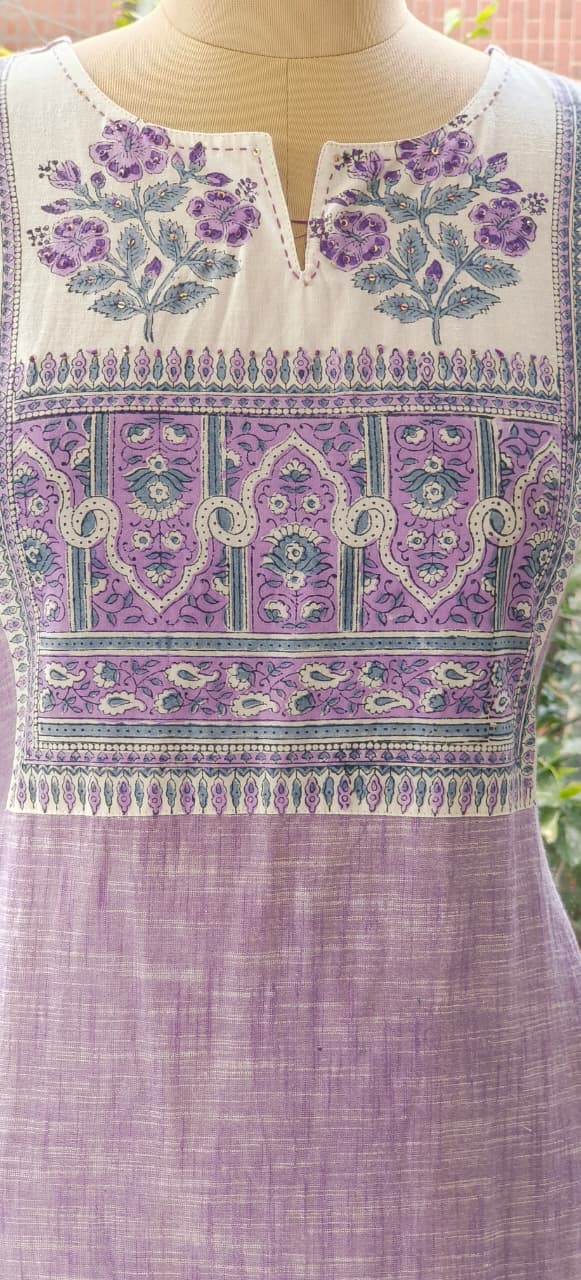 Beautiful Light Shade Block Print Yoke Premium Handloom Cotton Kurta Pant Dupatta Set with Dupatta-12287,12288