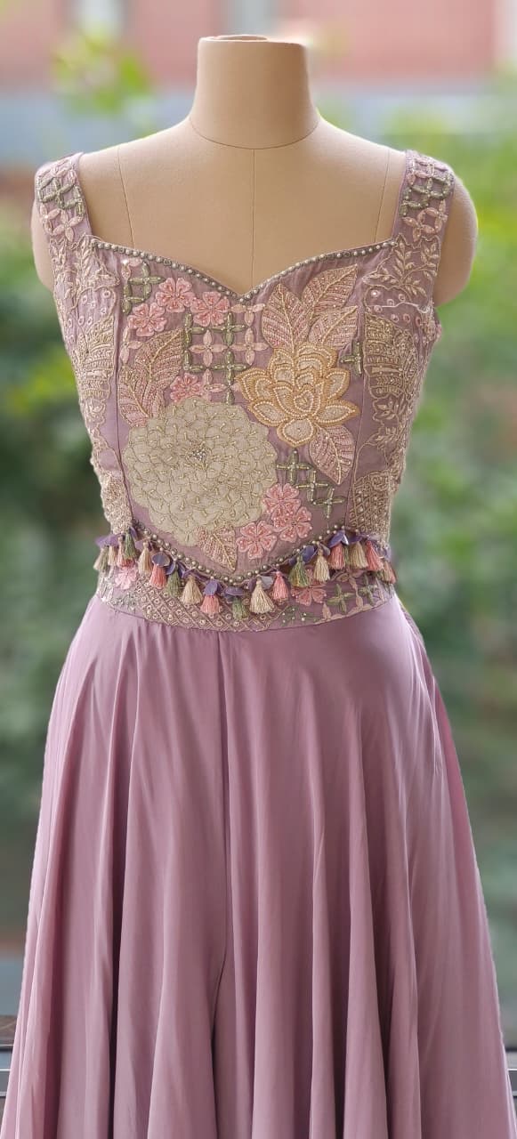 Elegant 3-Piece Party Wear Se Embellished Crop Top, Palazzo Bottom & Embroidered Shrug