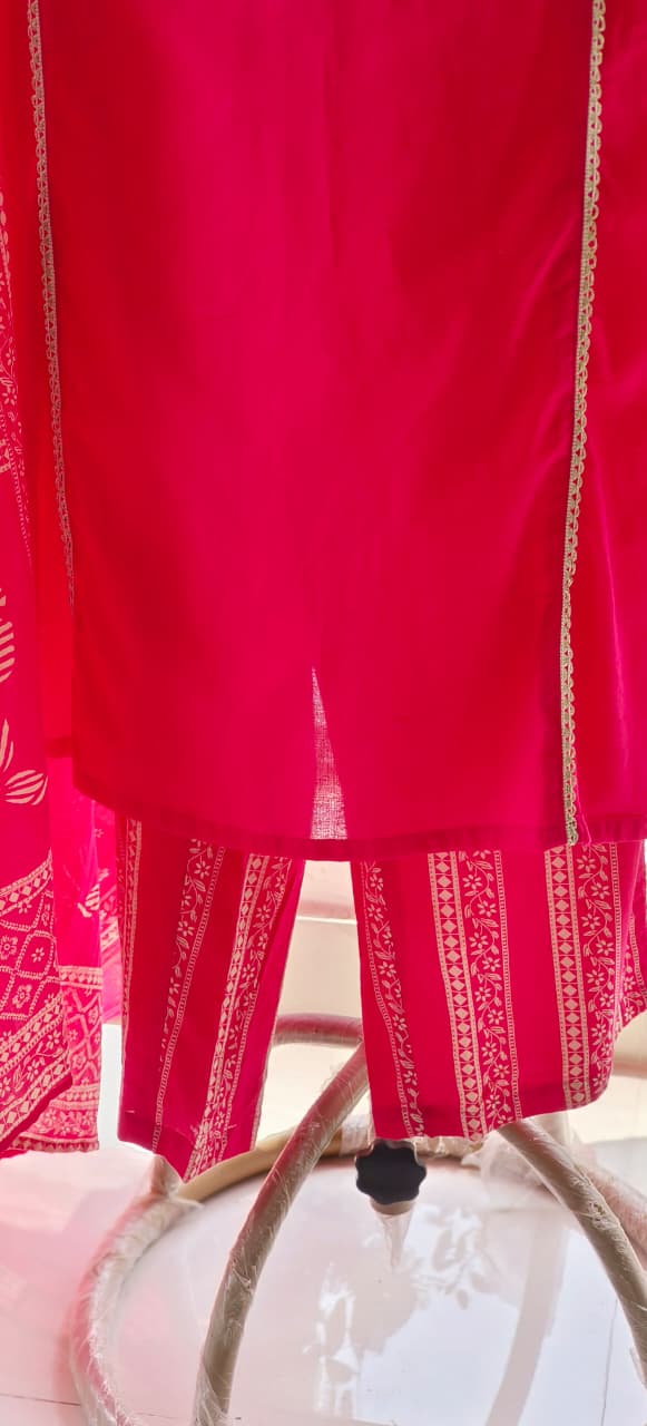 Solid Shade With Pocket Pure Cotton Full Suit Set with Foil Mirror Embroidery Work -12215-12213