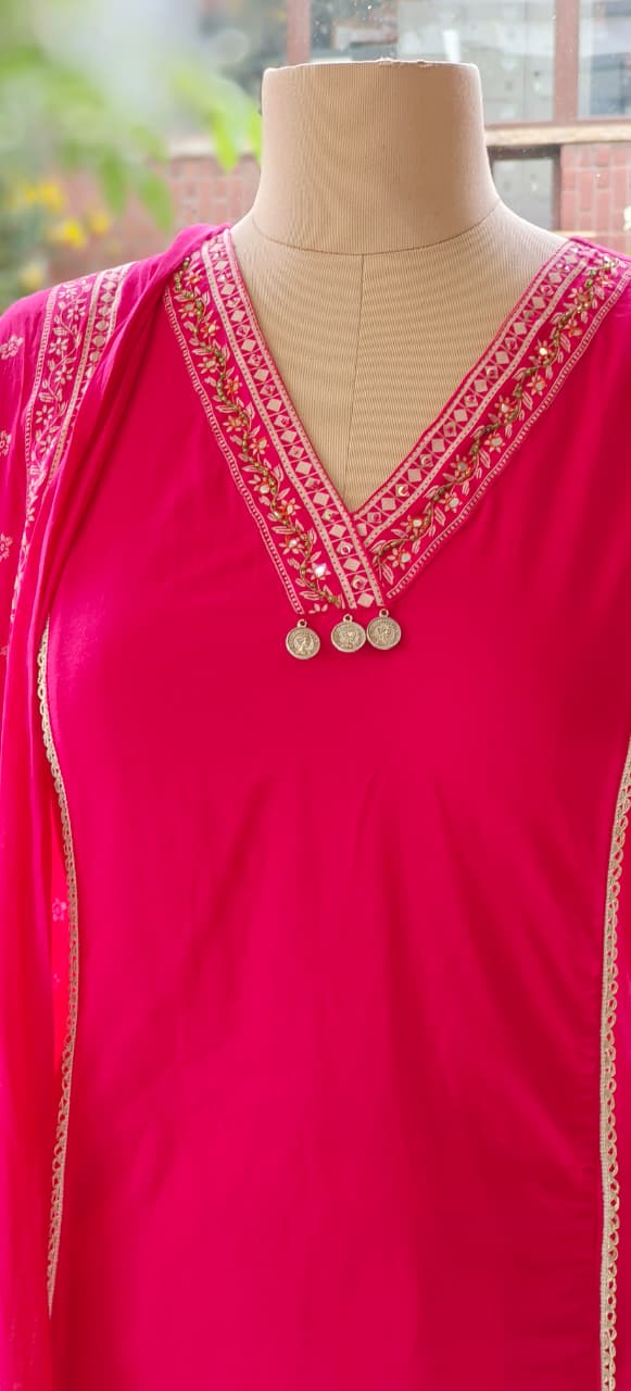 Solid Shade With Pocket Pure Cotton Full Suit Set with Foil Mirror Embroidery Work -12215-12213