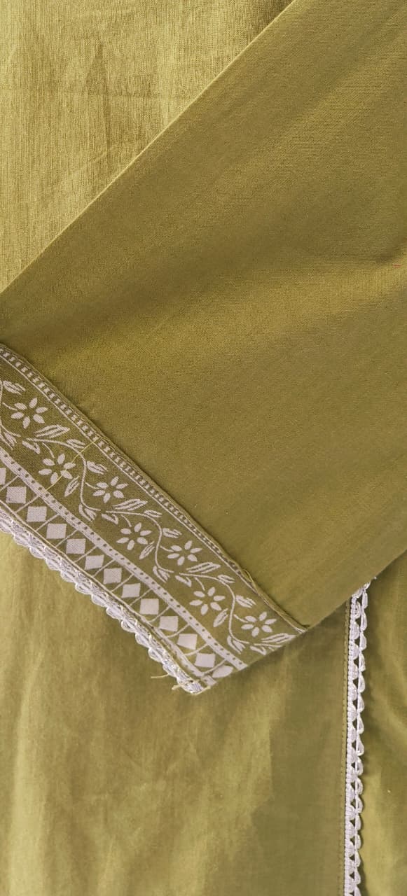 Solid Shade With Pocket Pure Cotton Full Suit Set with Foil Mirror Embroidery Work -12215-12213