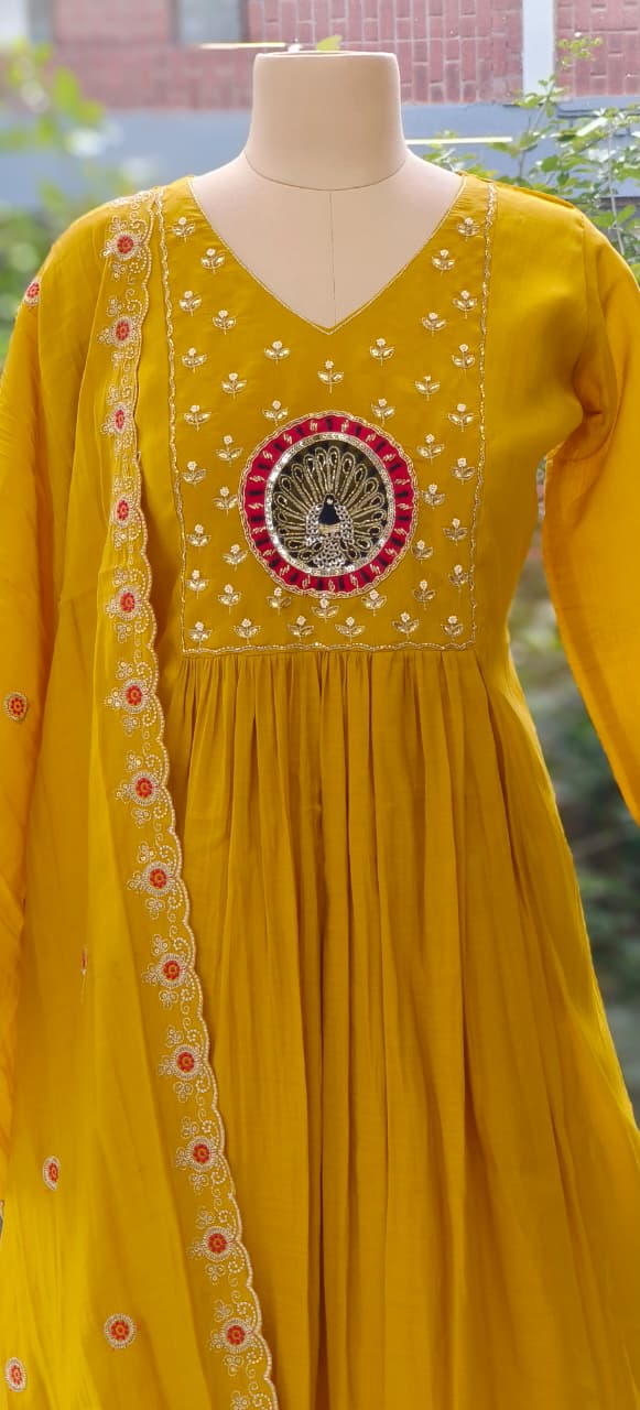 Aline Surat Mul Chanderi Beautiful Embroidered Yoke with Bottom and Dupatta-12340/12401