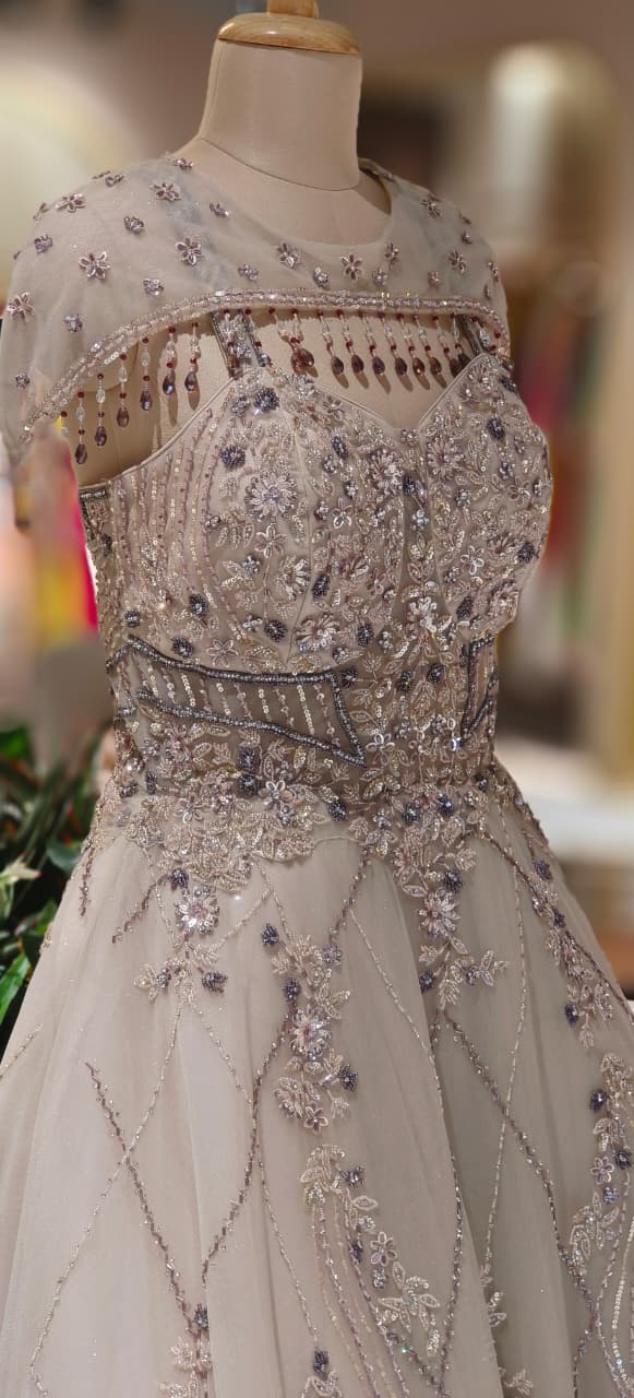 Royal Luxe Ivory Crystal Beaded Floor-Length Ball Gown- 12346