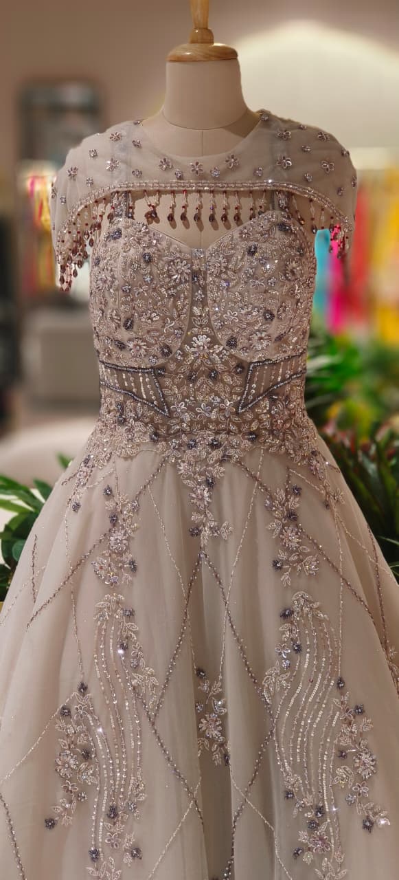 Royal Luxe Ivory Crystal Beaded Floor-Length Ball Gown- 12346