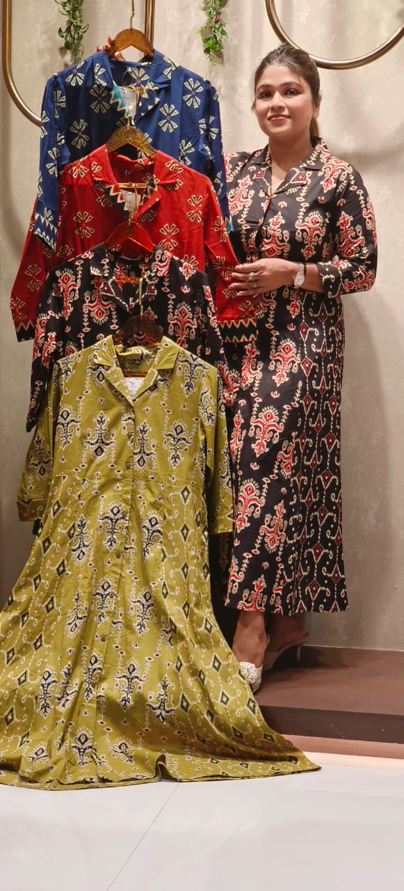 Multiprints Collared A-Line Frock In Cotton Fabric- 12510, 12511, 12512, 12513