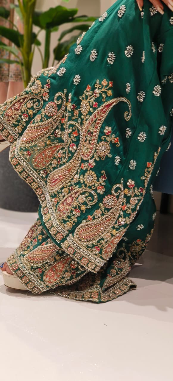 Solid Collared Top With Heavily Embroidered Panel Palazzo Bottom Chinon Co-Ord Set- 12509