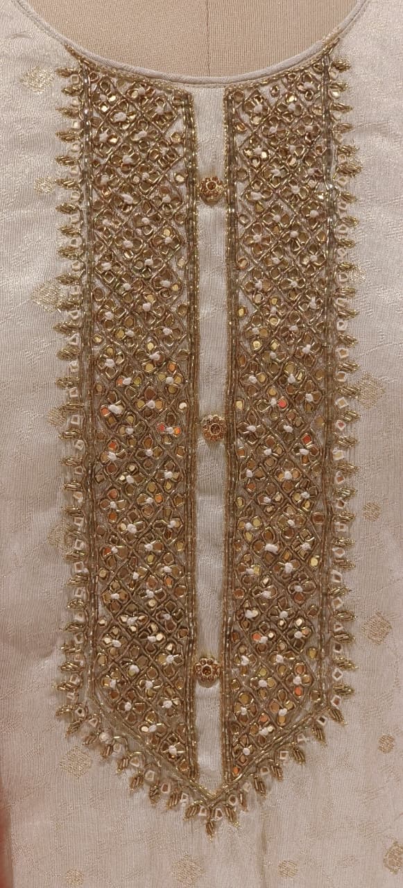 Tissue Brocade Touch Neck Line Full Suit Set With Vibrant Dupatta- 12407