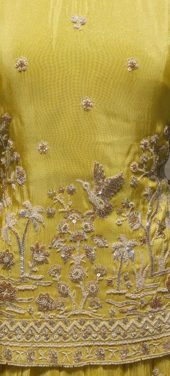 Premium Sunshine Yellow Silk Lehenga Set with Intricate Zari Thread Embroidery and Matching Dupatta-12556 Dry Wash