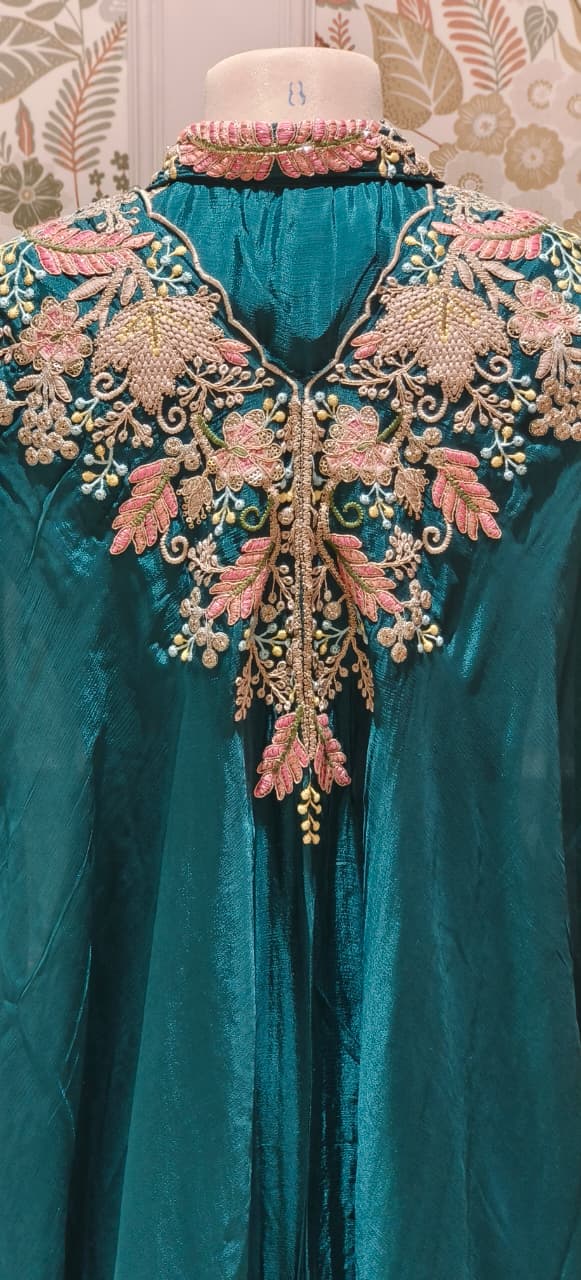 Exclusive Chinon Three-Piece Indo western Party Wear Outfit Featuring Rich Multi colour Zari, Sequence & Thread Handwork