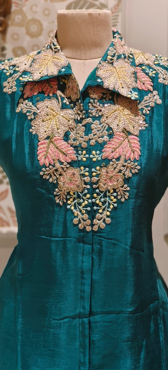 Exclusive Chinon Three-Piece Indo western Party Wear Outfit Featuring Rich Multi colour Zari, Sequence & Thread Handwork-122562,12561