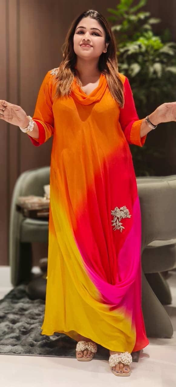 Ombre Multicolor Mix Cowl Style Gown- 12400