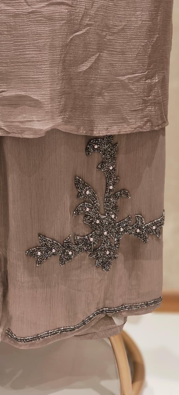 Designer Chinon Fabric Kurta–Palazzo Ensemble Adorned with Intricate Hand Embroidery & Beadwork With Dupatta DRY WASH