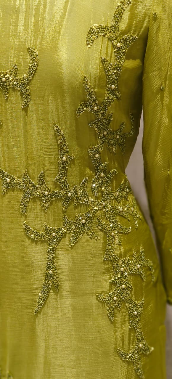 Designer Chinon Fabric Kurta–Palazzo Ensemble Adorned with Intricate Hand Embroidery & Beadwork With Dupatta DRY WASH