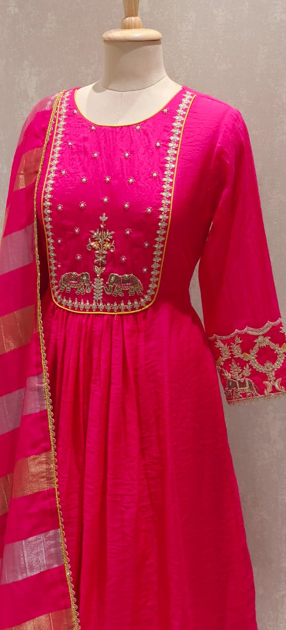 Surat Mul Chanderi Festival Collection Suit with Handcrafted Yoke Design, Rich Embellishments & Classic Dupatta