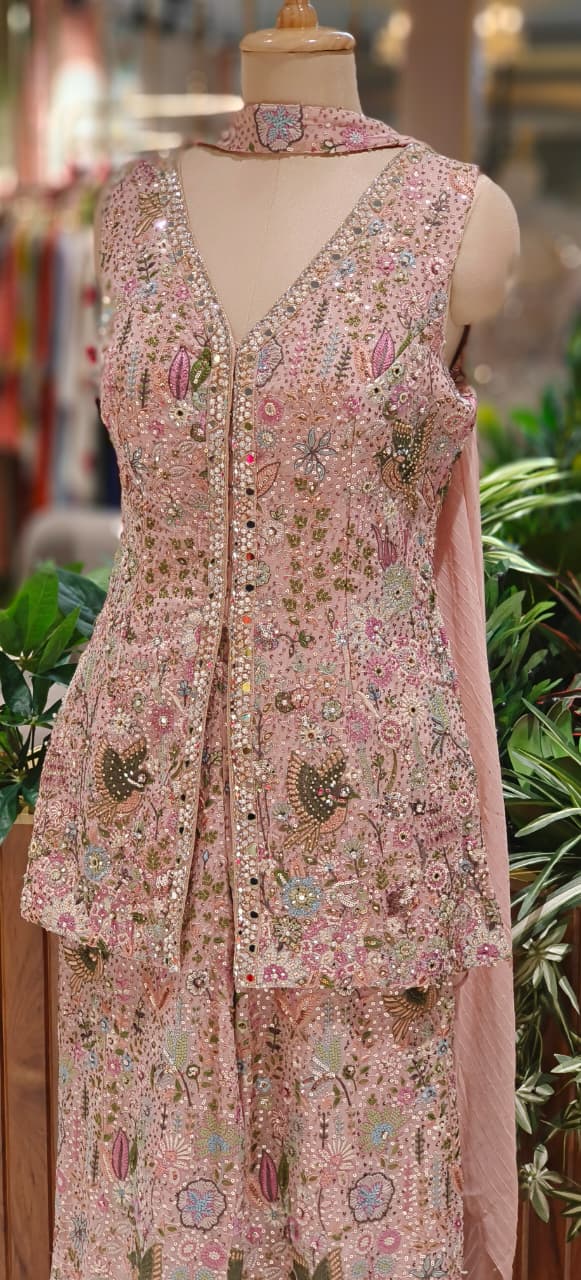 Exclusive Multi-Color Handwork Top and Palazzo Co-Ord Set with Mirror, Sequins & Thread Embroidery With Choker Dupatta