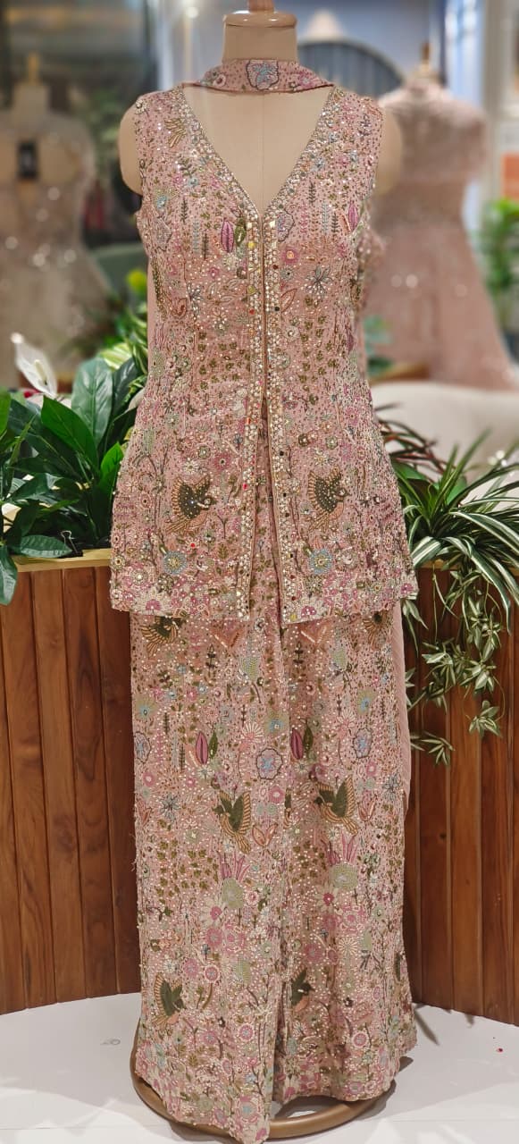 Exclusive Multi-Color Handwork Top and Palazzo Co-Ord Set with Mirror, Sequins & Thread Embroidery With Choker Dupatta