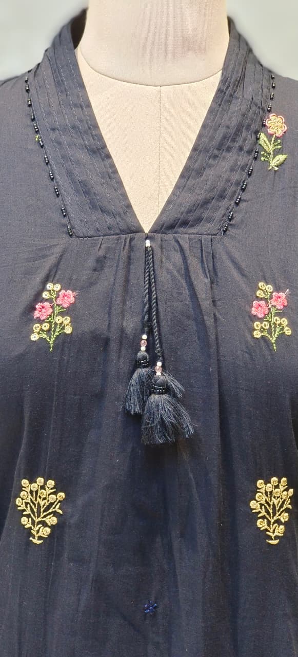 Premium Hand-Embroidered Aline Mul Cotton Kurta Pant Full Set With Tassel Detailing and Dupatta-12614,12615