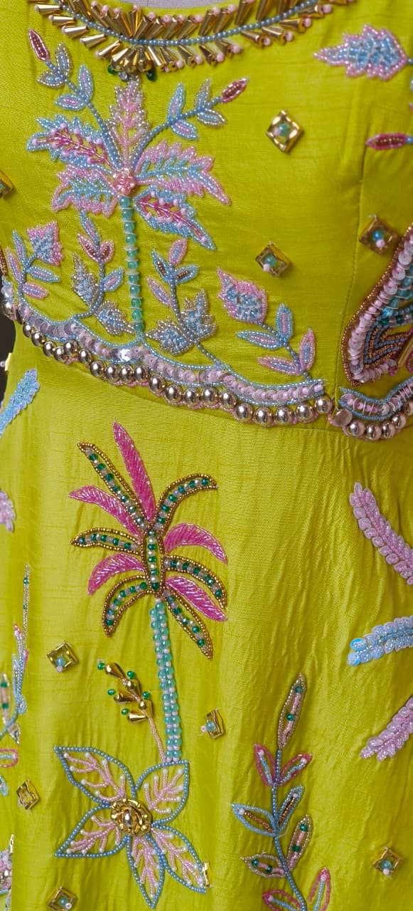 Premium Bright Yellow Peplum Top and Palazzo Ensemble Featuring Handcrafted Floral Embroidery and Elegant Dupatta