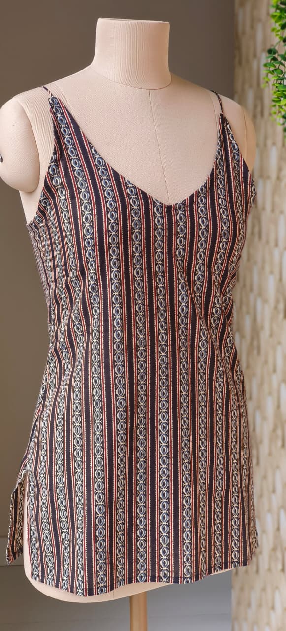 Boho Printed Spaghetti Strap Cami Top with Stylish Back Lace-Up Design For Teens