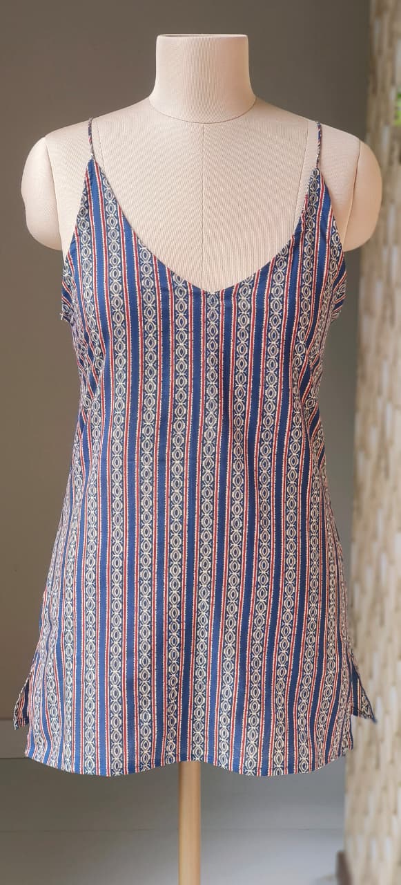 Boho Printed Spaghetti Strap Cami Top with Stylish Back Lace-Up Design For Teens