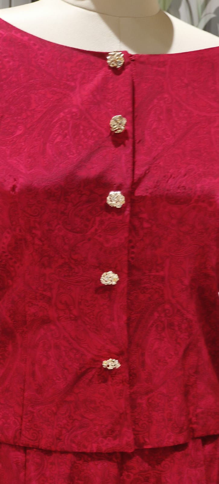 Premium Silk Solid Self Print Beautiful Buttoned Top With Thread Side Tasseled Loose Bottom-12425