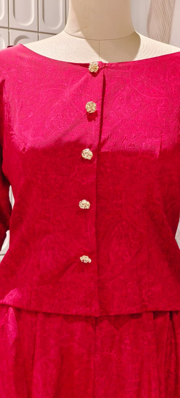 Premium Silk Solid Self Print Beautiful Buttoned Top With Thread Side Tasseled Loose Bottom-12425