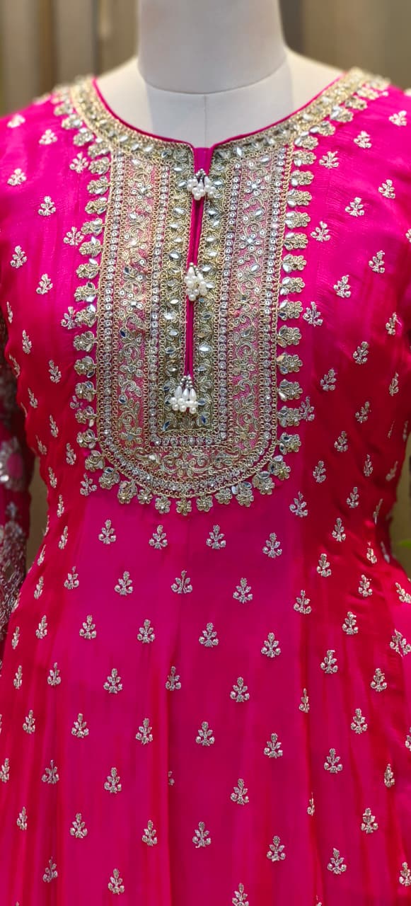 Zarbaft Regal Royal Zari Embroidered Pearl Tasseled Anarkali Full Suit Set With Heavily Worked Dupatta & Loose Bottom- 12450