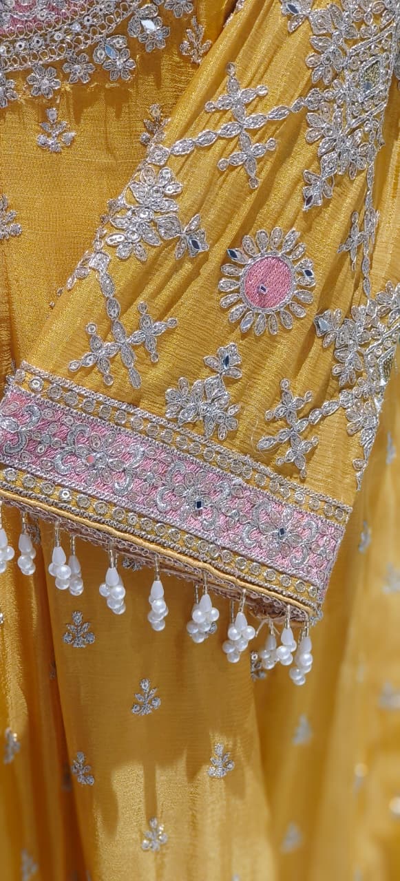 Zarbaft Regal Royal Zari Embroidered Pearl Tasseled Anarkali Full Suit Set With Heavily Worked Dupatta & Loose Bottom- 12450