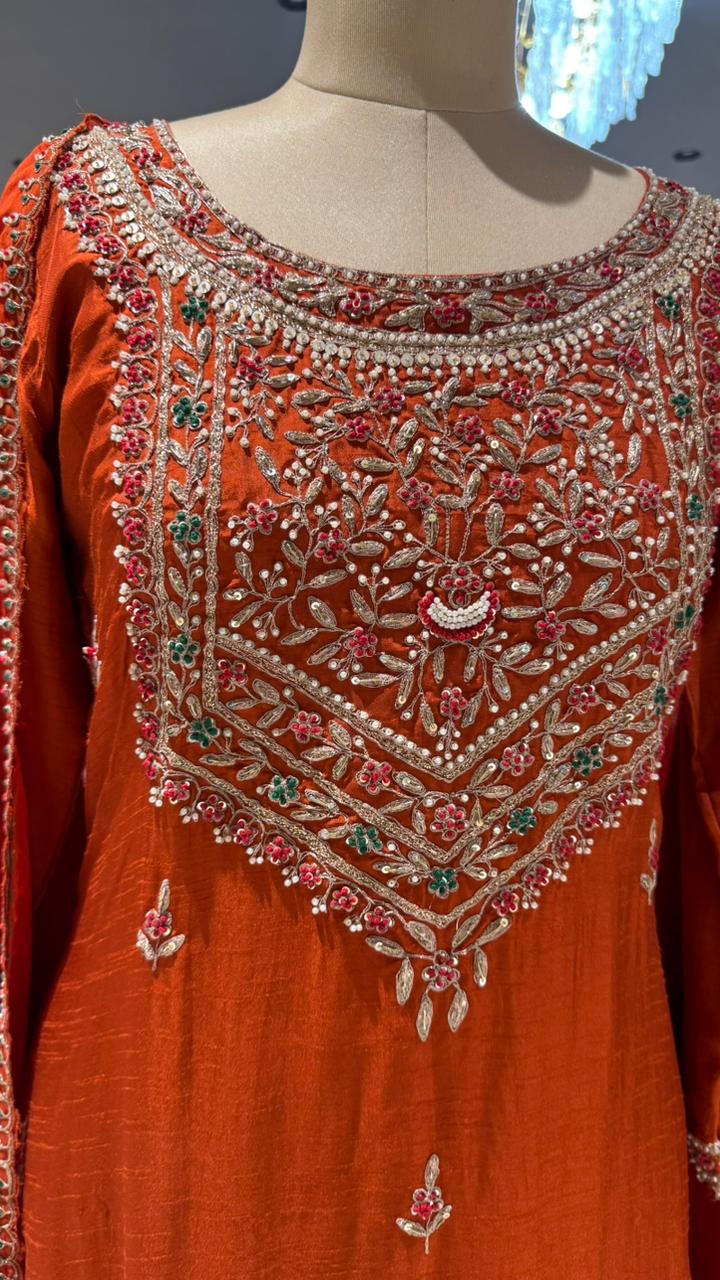 Grand Front Work A-Line Full Suit Set With Heavily Work Dual-Tone Dupatta In Dola Silk Fabric- 12791, 12792