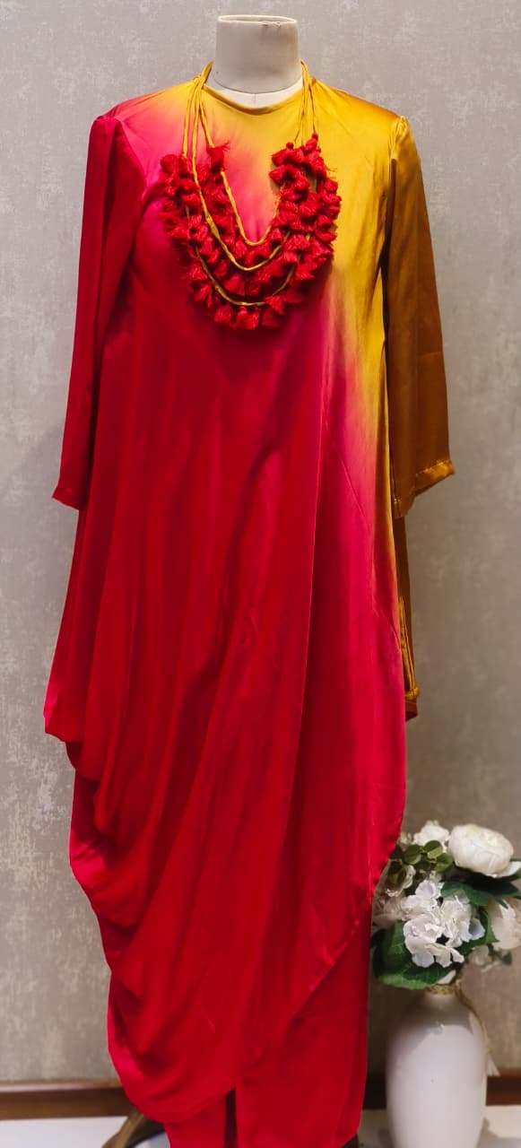 Modal Satin Very Stylish Drape Look Dual-Tone Festive Fusion Indo-Western Wear With Separate Neck Piece- 12842, 12841