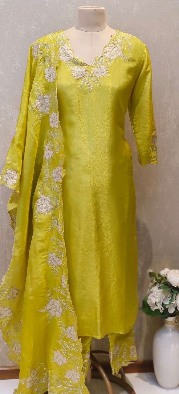 Floral Cut-Work Elegance With Stone Beaded Tissue Full Suit Set With Dupatta- 12744, 12745