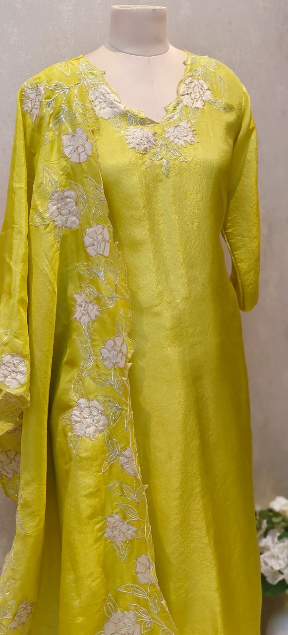 Floral Cut-Work Elegance With Stone Beaded Tissue Full Suit Set With Dupatta- 12744, 12745